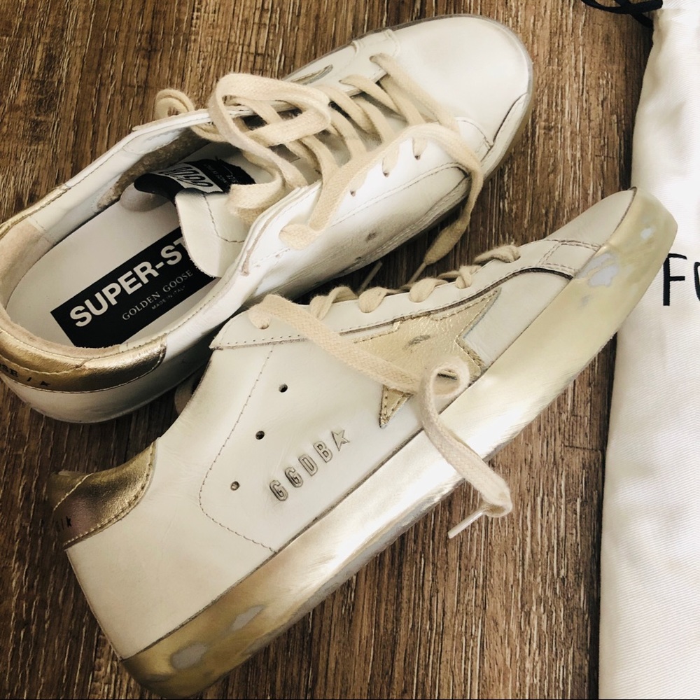 COPY - Golden Goose Super-Star Womens 37 gold and white with stud lettering